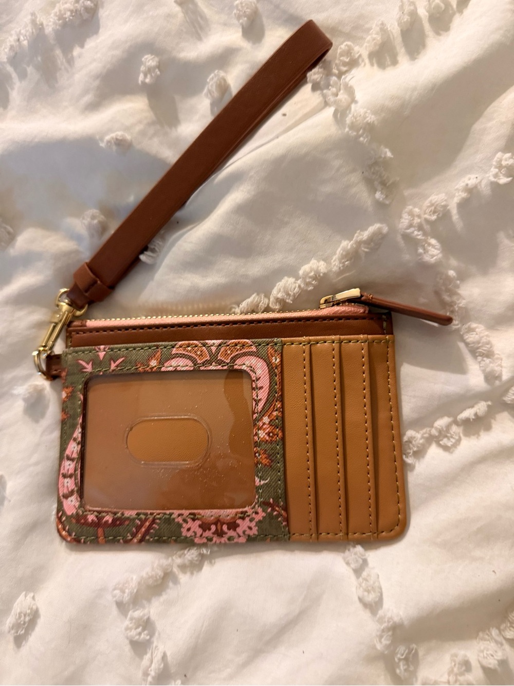 Spartina 449 Tan and Pink Floral Wristlet Card Case
